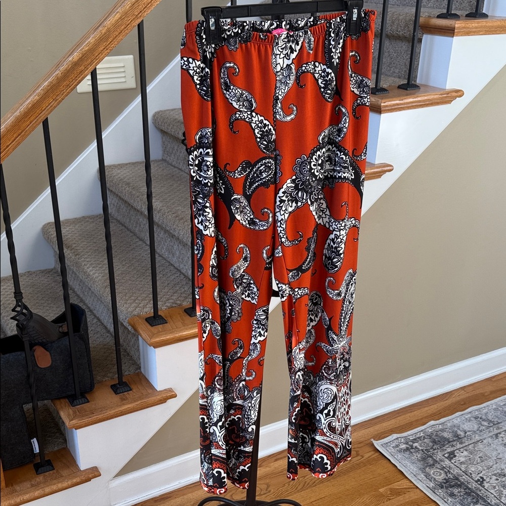 Sunny Leigh Red and Black Paisley Wide Leg Pants